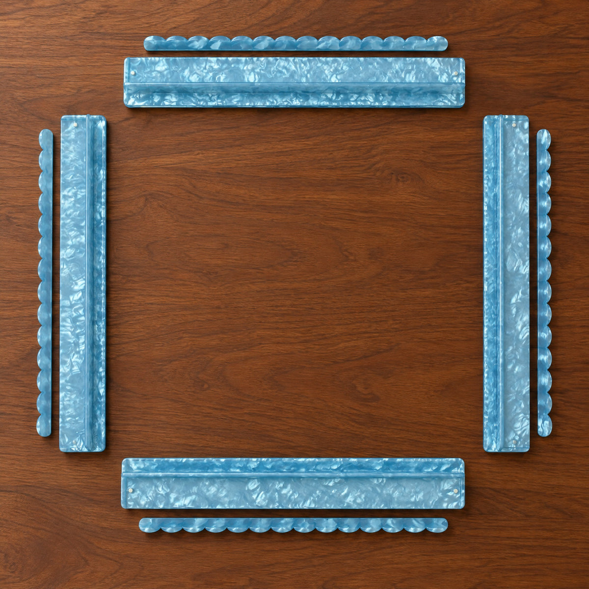 Acrylic Mahjong Racks & Pushers, Set of 4, set up for a game