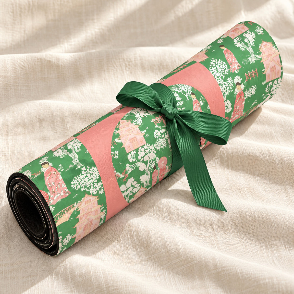 Pink Blossom Mahjong Mat, rolled up