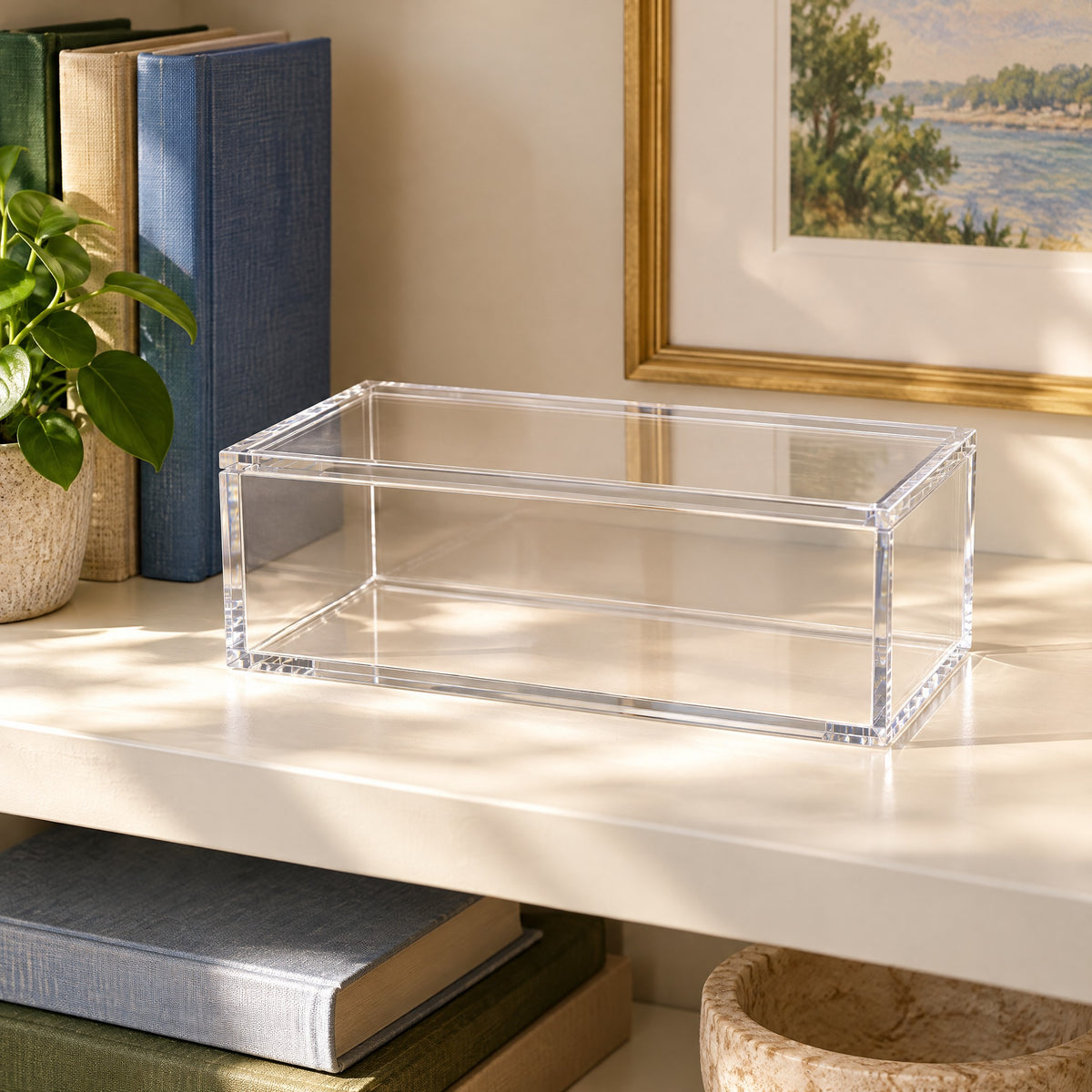 Acrylic Mahjong Tile Case, on a shelf