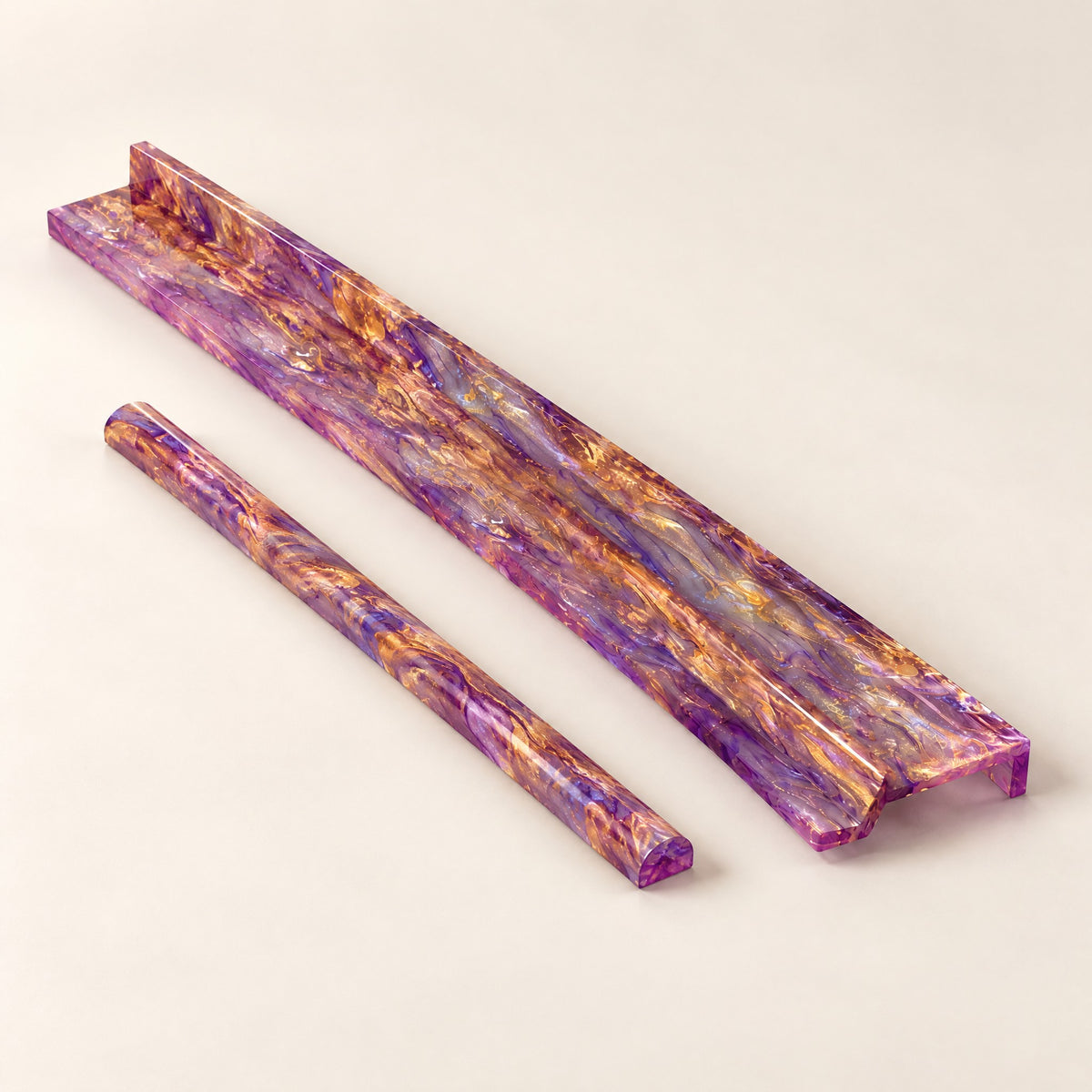Acrylic Mahjong Racks & Pushers, Set of 4, Purple & Gold, single rack with pusher