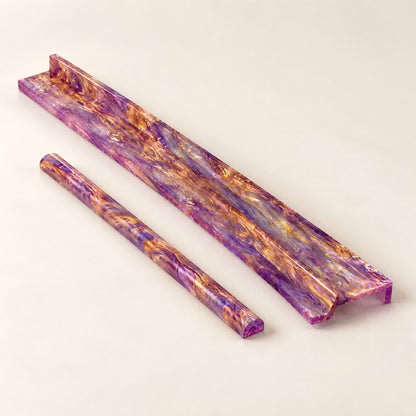 Acrylic Mahjong Racks & Pushers, Set of 4, Purple & Gold, single rack with pusher