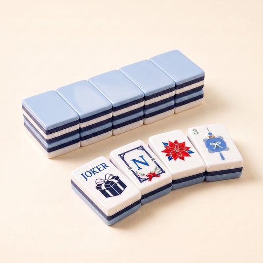 Blue Christmas American Mahjong Set, tiles and backs