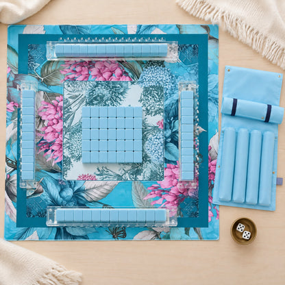 Blue Christmas American Mahjong Set, complete set with matching mat, racks and pusher bag