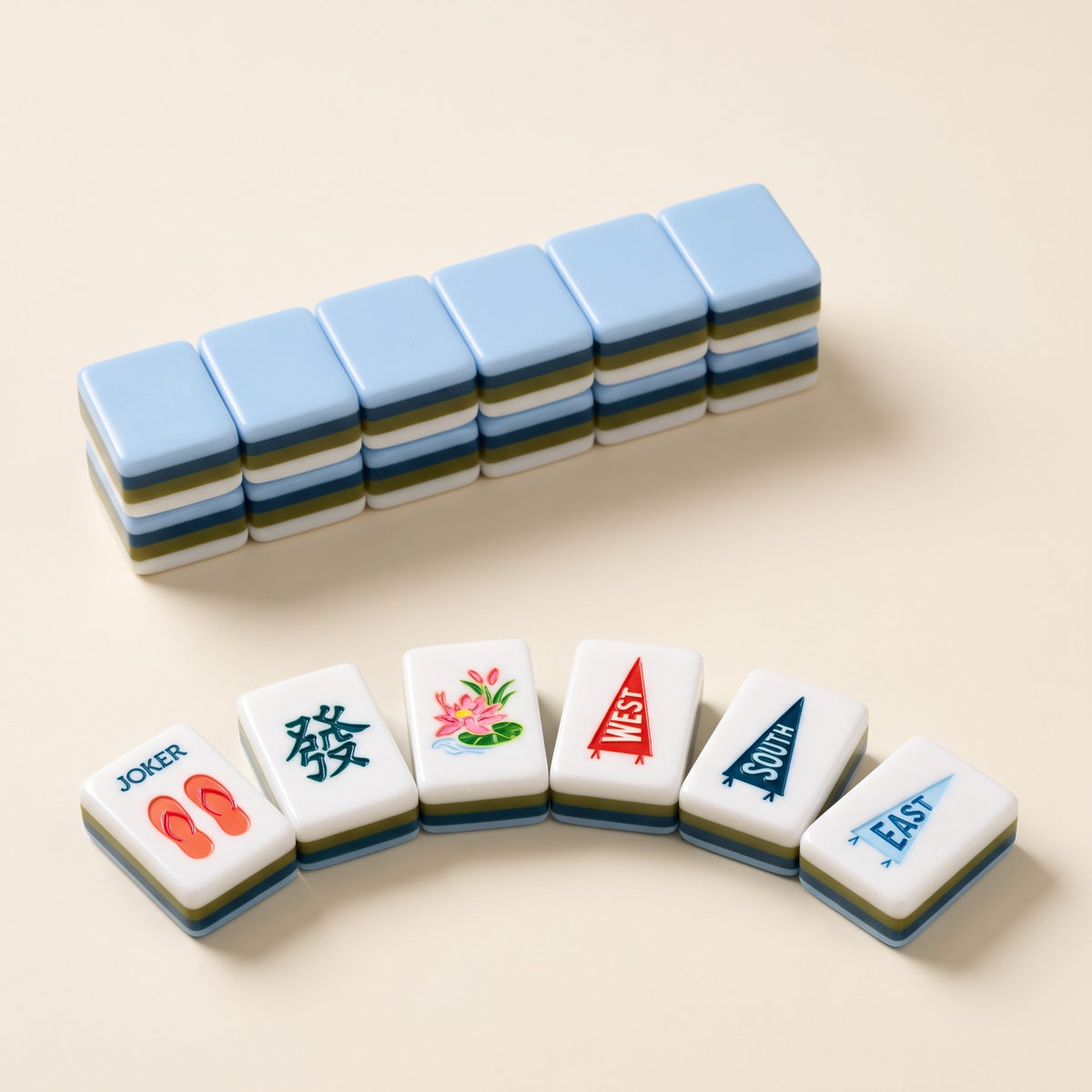 Blue Lakeside American Mahjong Set, tiles and backs