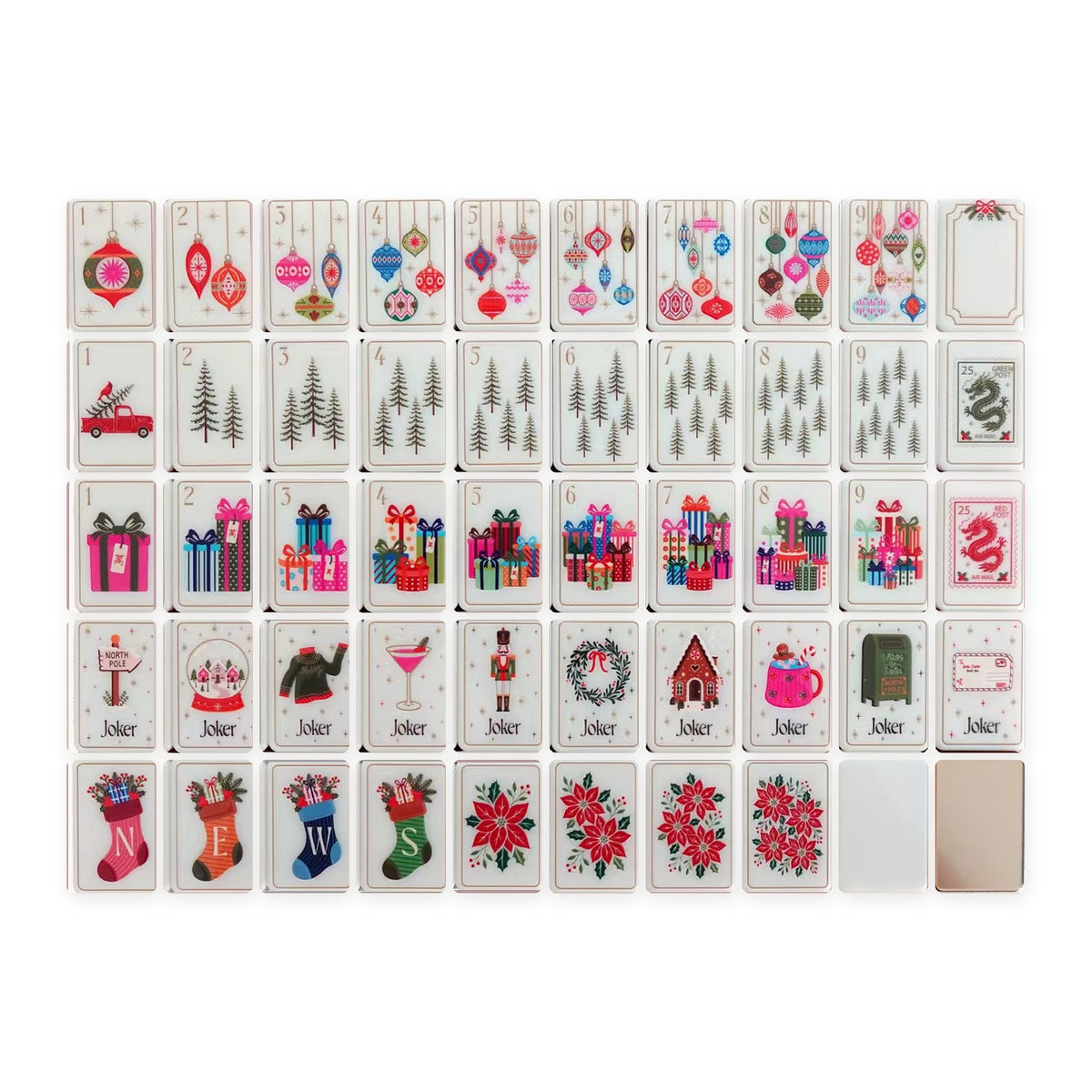 Cinnamon Noel American Mahjong Set, every tile design, laid out