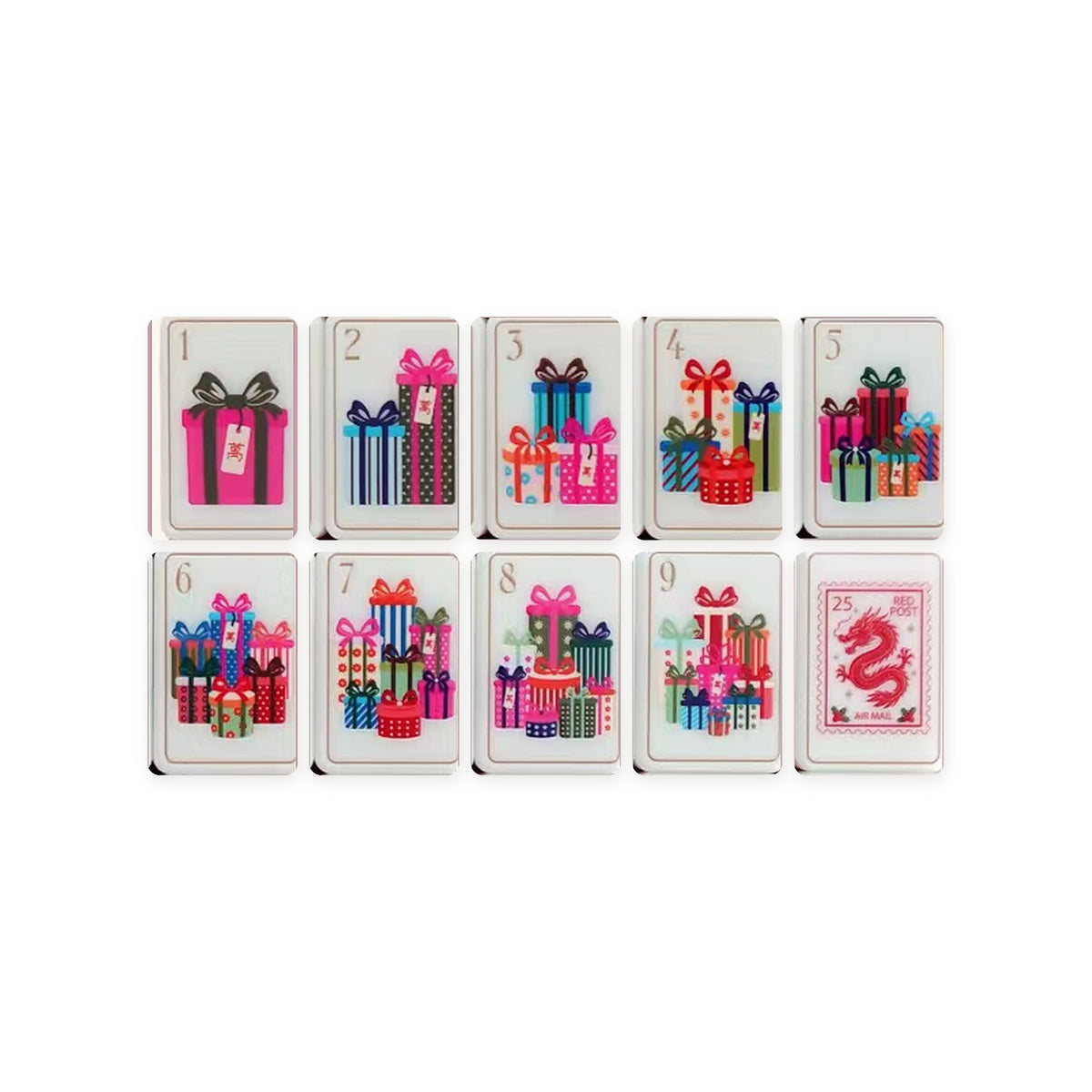Cinnamon Noel American Mahjong Set, craks 1 to 9 and red dragon