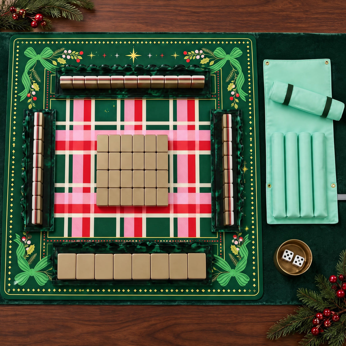 Cinnamon Noel American Mahjong Set, complete set with matching mat, racks and pusher bag