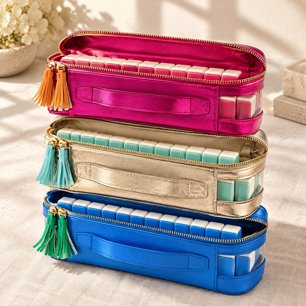 Clear Mahjong Travel Bag with Tassel, open