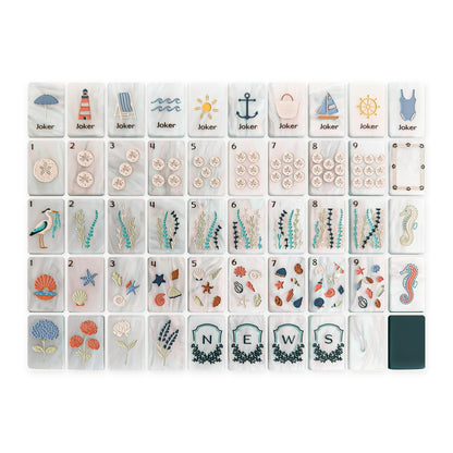Coastal Cottage American Mahjong Set, every tile design, laid out