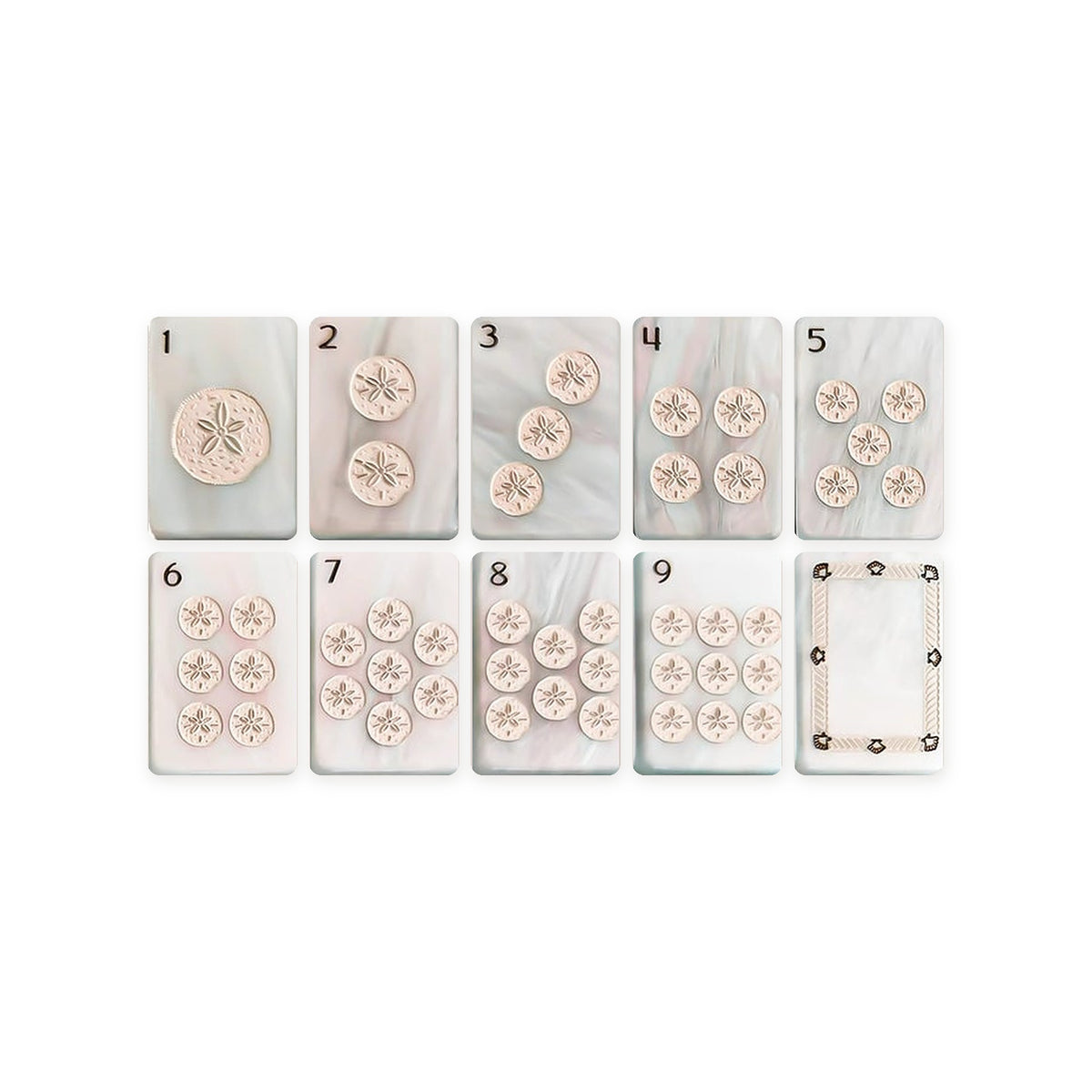 Coastal Cottage American Mahjong Set, dots 1 to 9 and white dragon