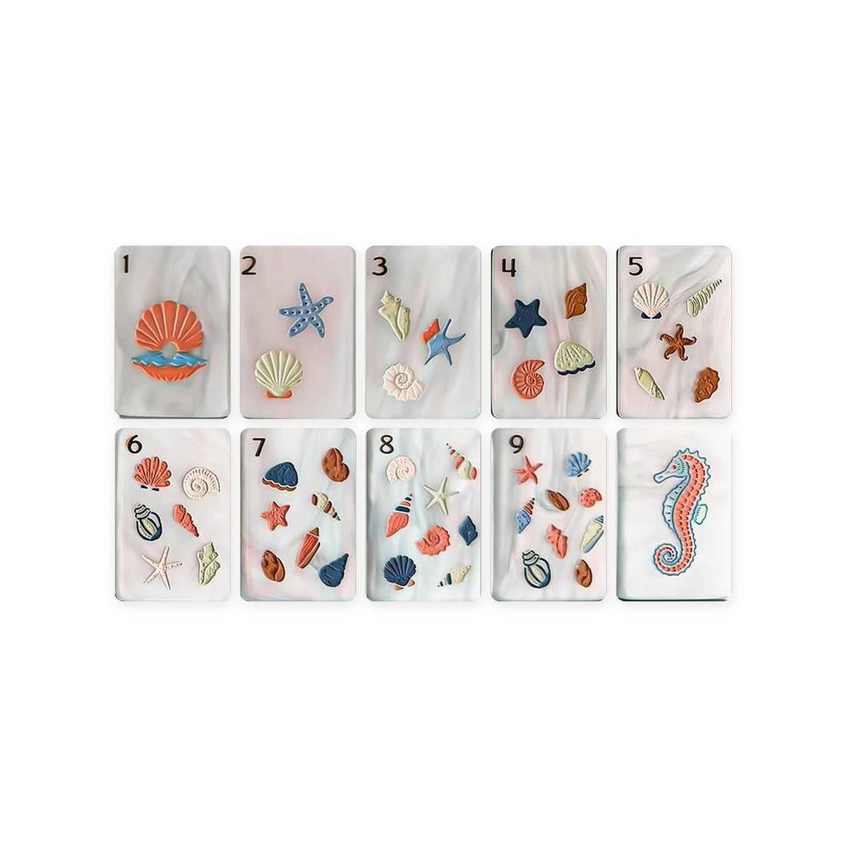 Coastal Cottage American Mahjong Set, craks 1 to 9 and red dragon