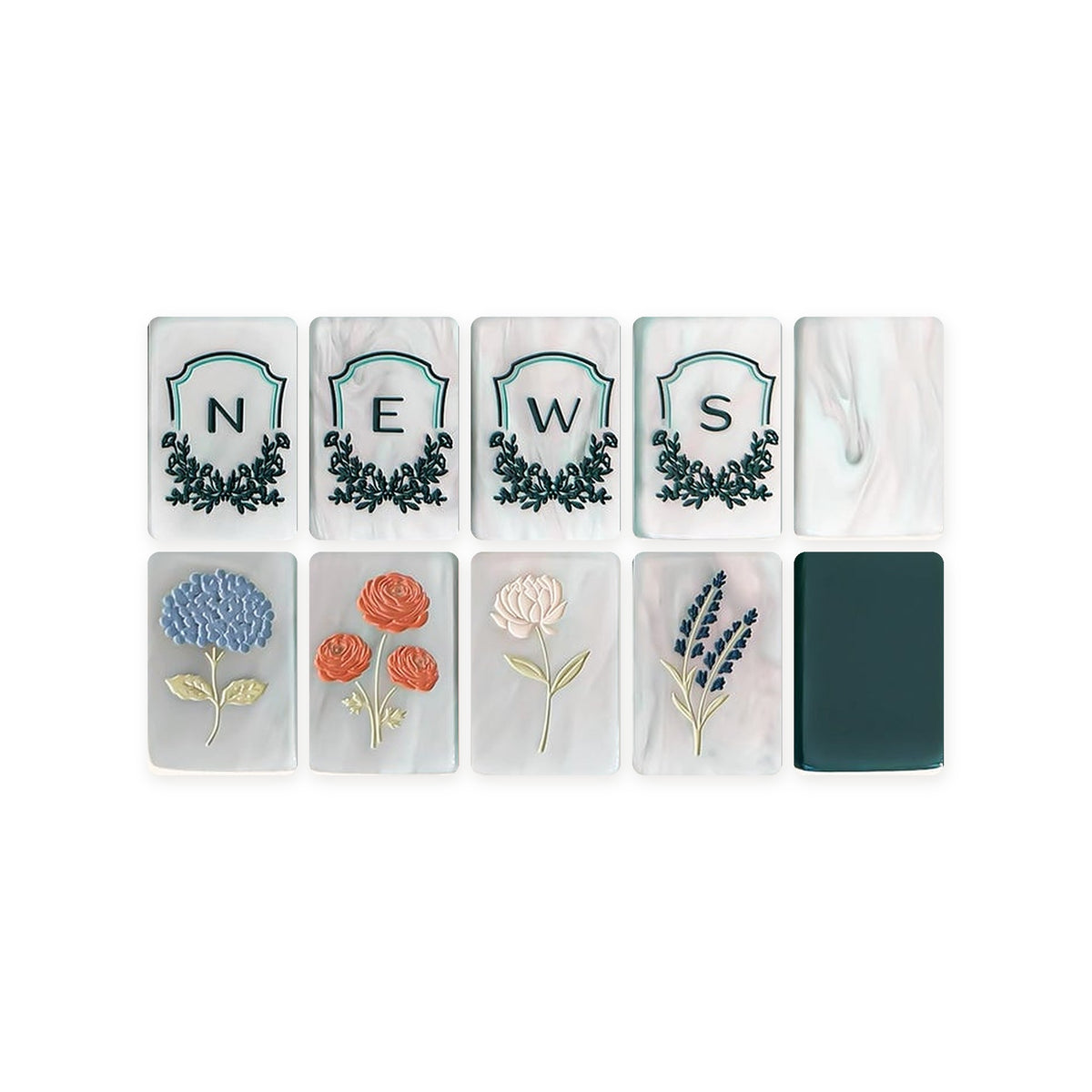 Coastal Cottage American Mahjong Set, winds, flowers, blank tile and tile back