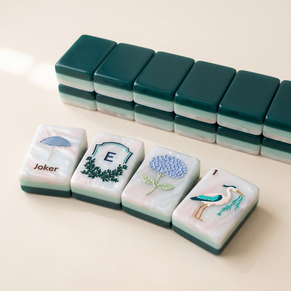 Coastal Cottage American Mahjong Set, tiles and backs