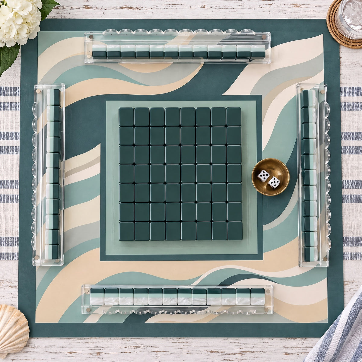 Coastal Cottage American Mahjong Set, complete set with matching mat, racks and pusher bag