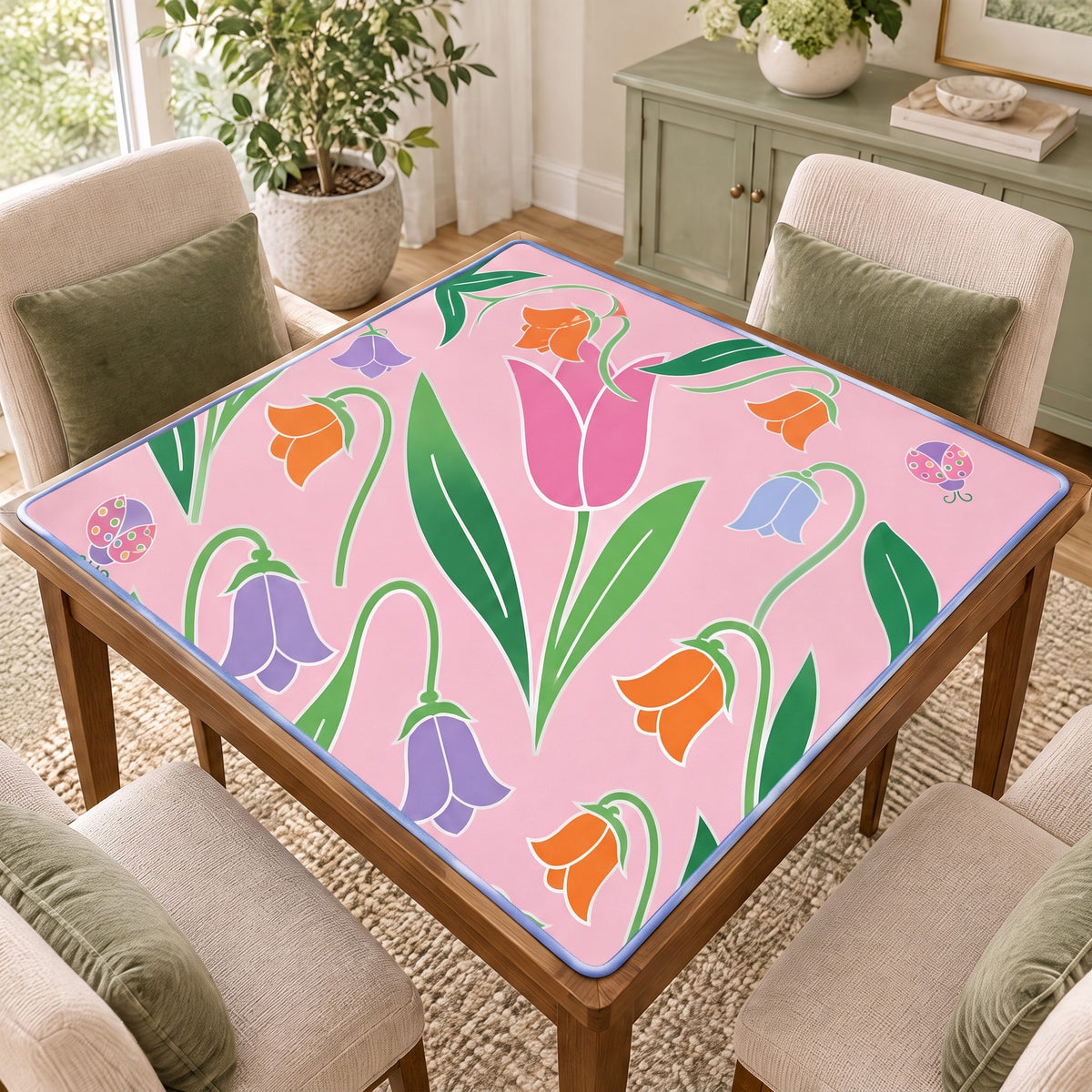Cornflower Mahjong Mat, on a card table