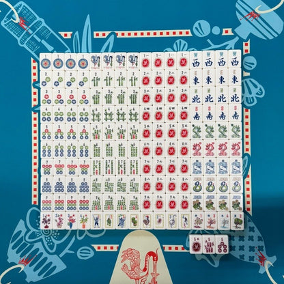 Crane & Bamboo American Mahjong Set, every tile design, laid out