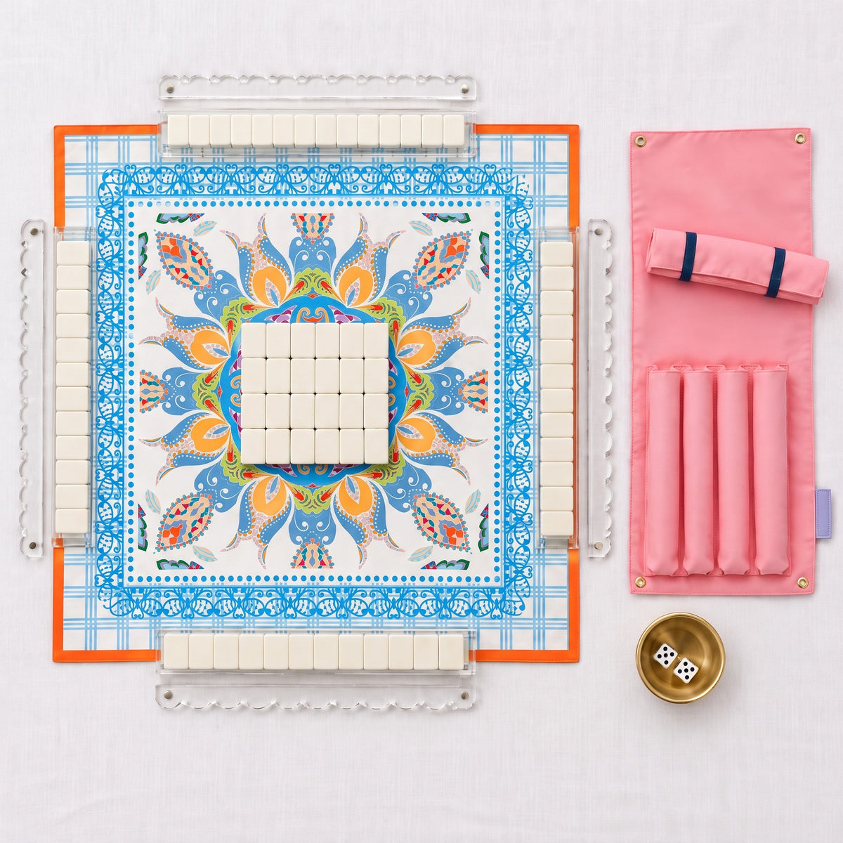 Crane & Bamboo American Mahjong Set, complete set with matching mat, racks and pusher bag