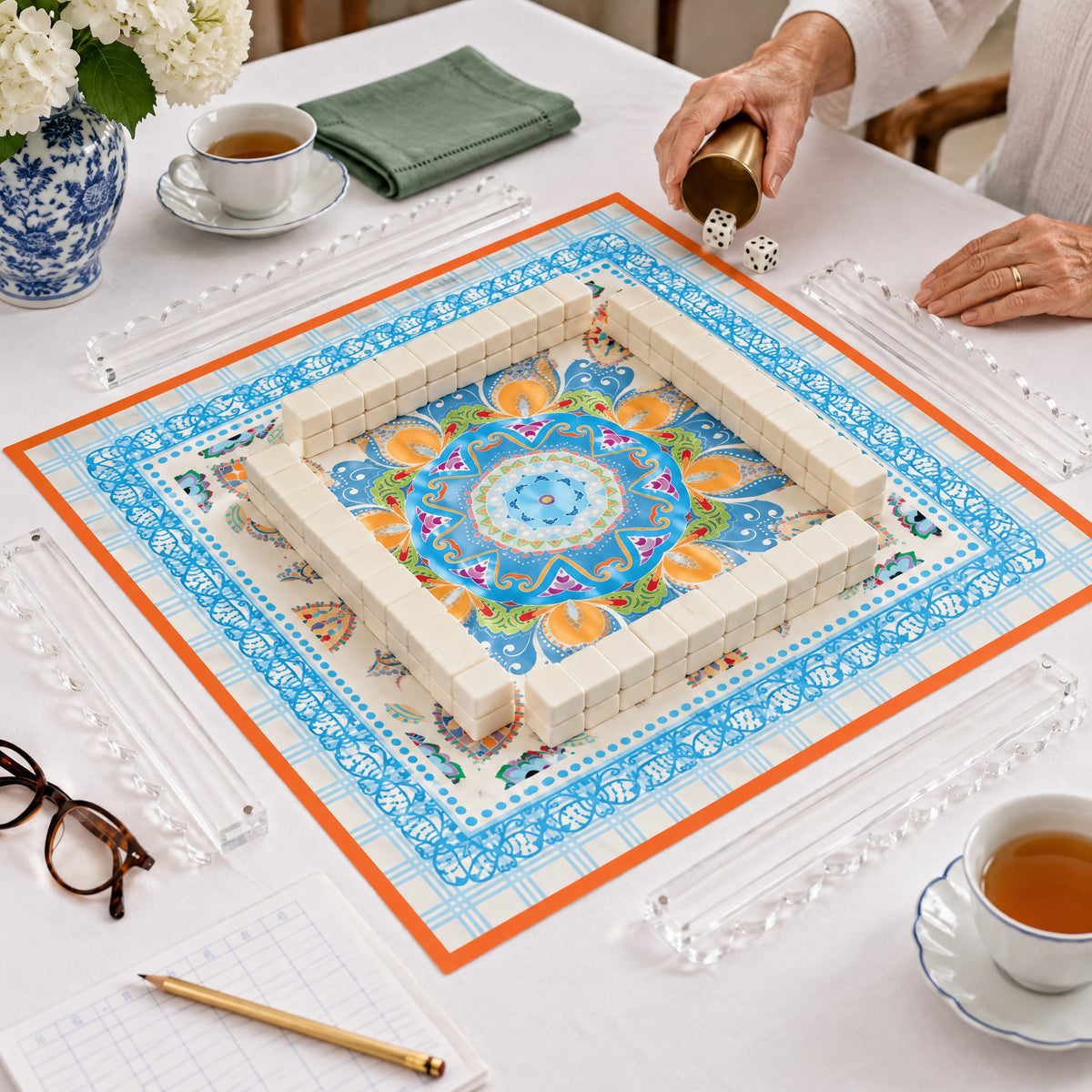 Crane & Bamboo American Mahjong Set, a game in progress