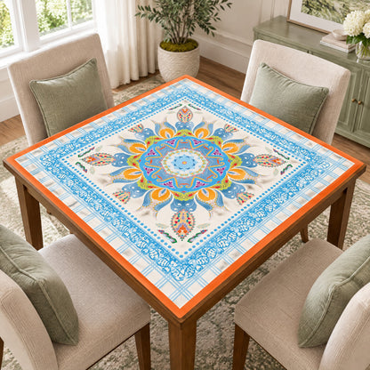 Crane & Bamboo Mahjong Mat, on a card table
