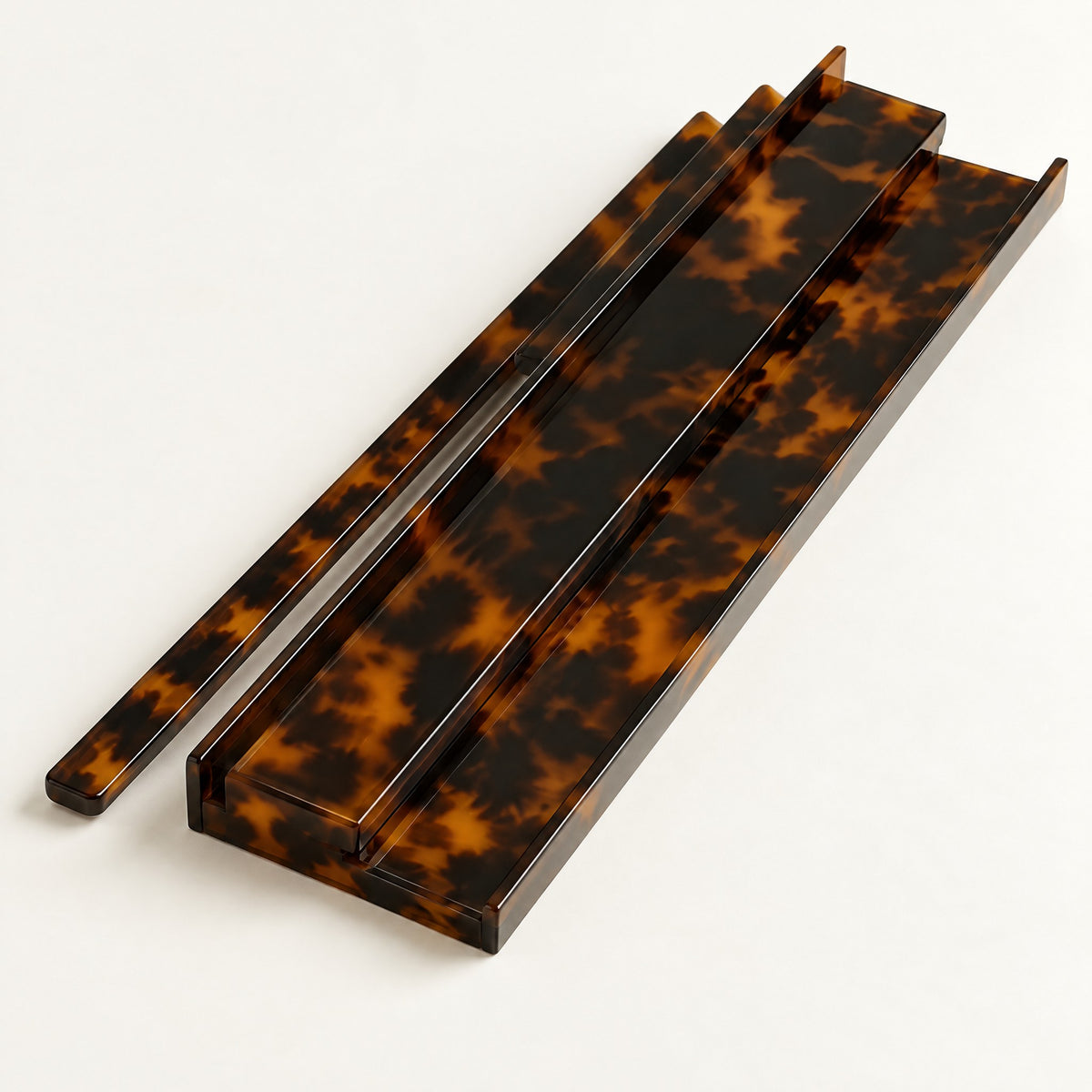 Double-Tier Mahjong Racks & Pushers, Set of 4, Tortoiseshell, single rack with pusher