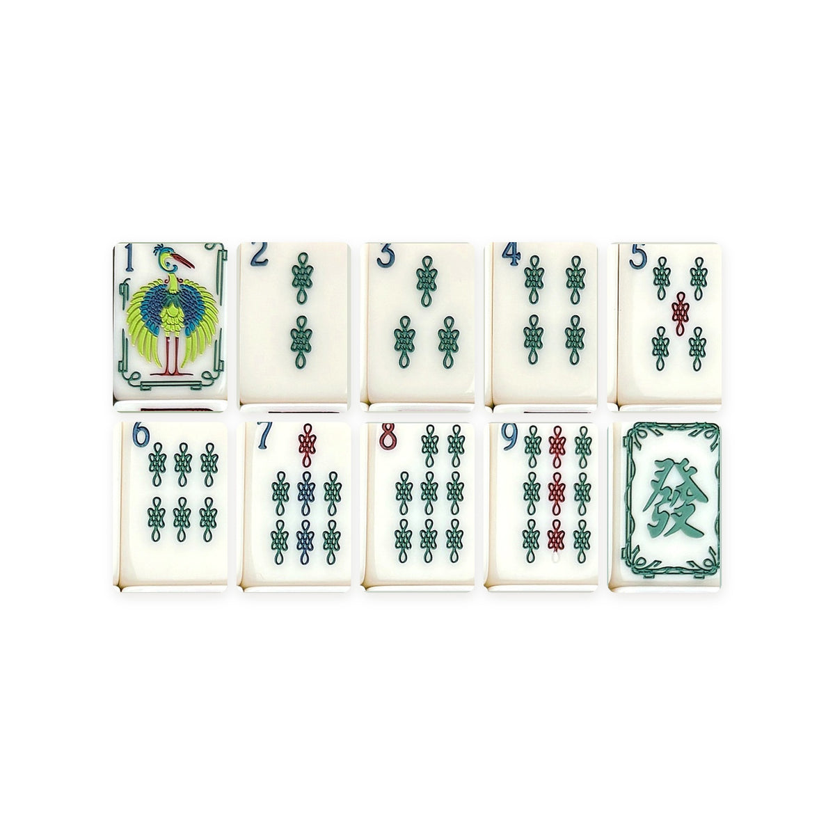Emerald Classic American Mahjong Set, bams 1 to 9 and green dragon