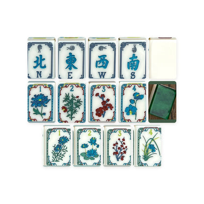 Emerald Classic American Mahjong Set, winds, flowers, blank tile and tile back