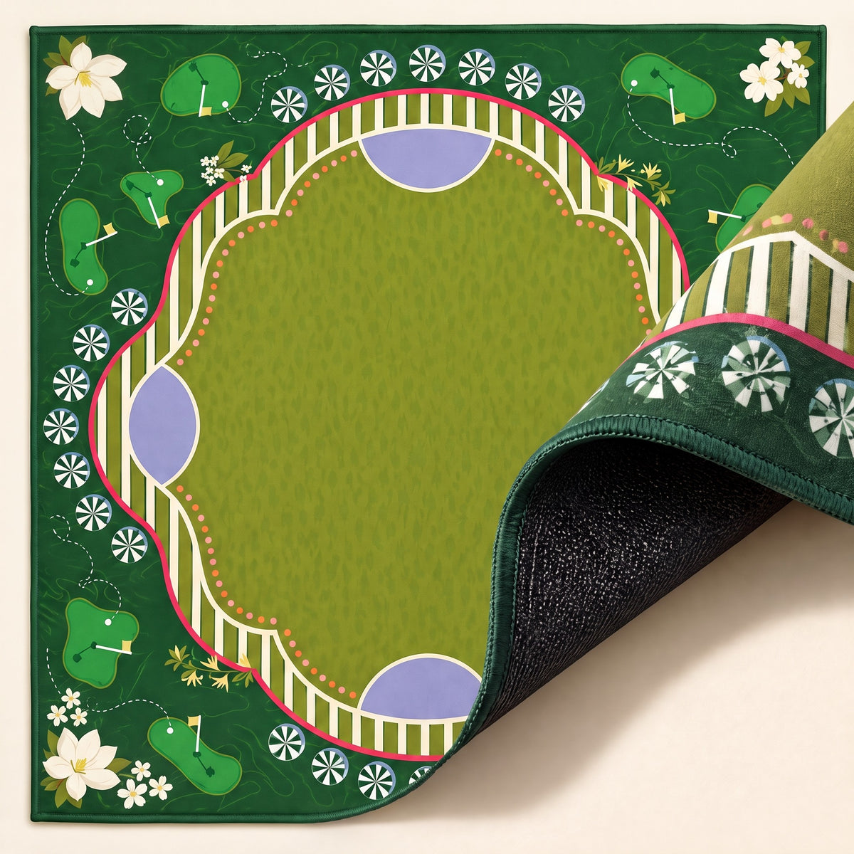 Emerald Garden Mahjong Mat, stitched edge and non-slip back