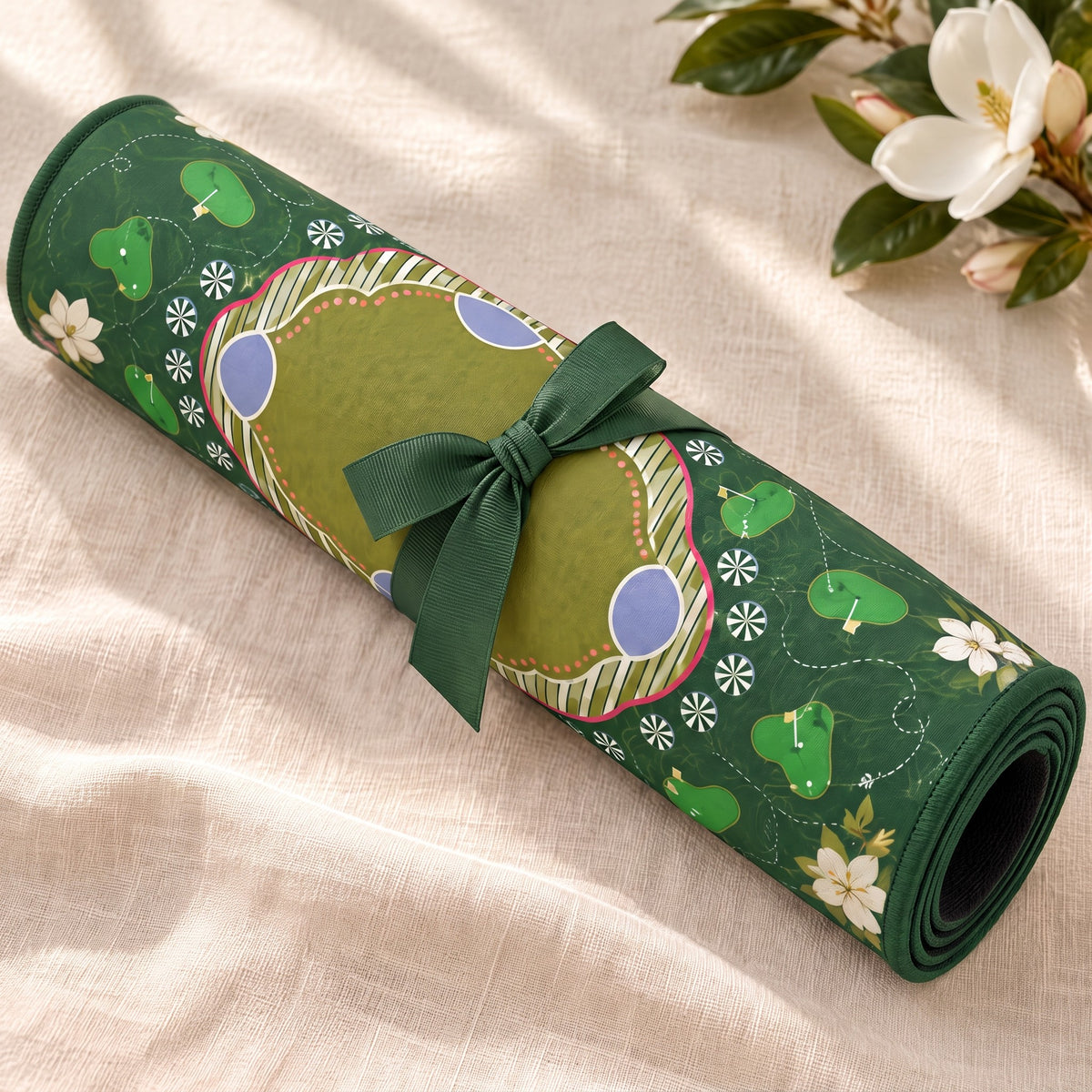 Emerald Garden Mahjong Mat, rolled up