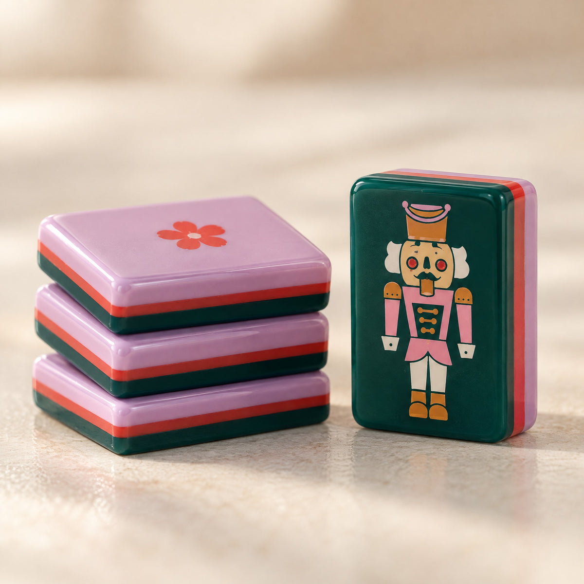 Forest Nutcracker American Mahjong Set, tile backs and layers