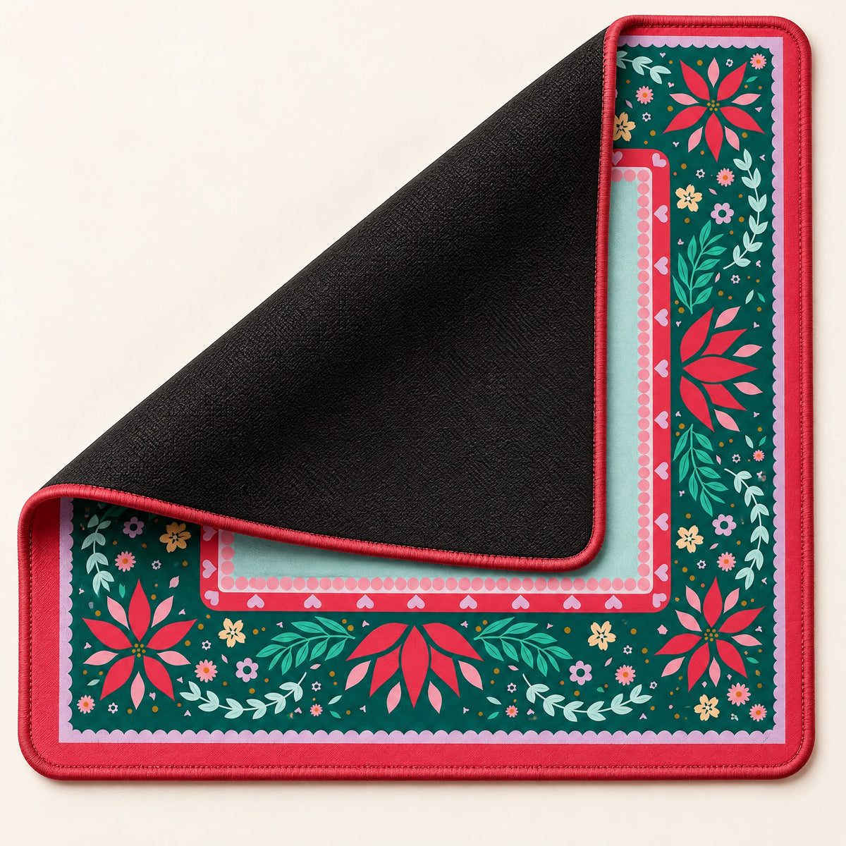 Forest Nutcracker Mahjong Mat, stitched edge and non-slip back