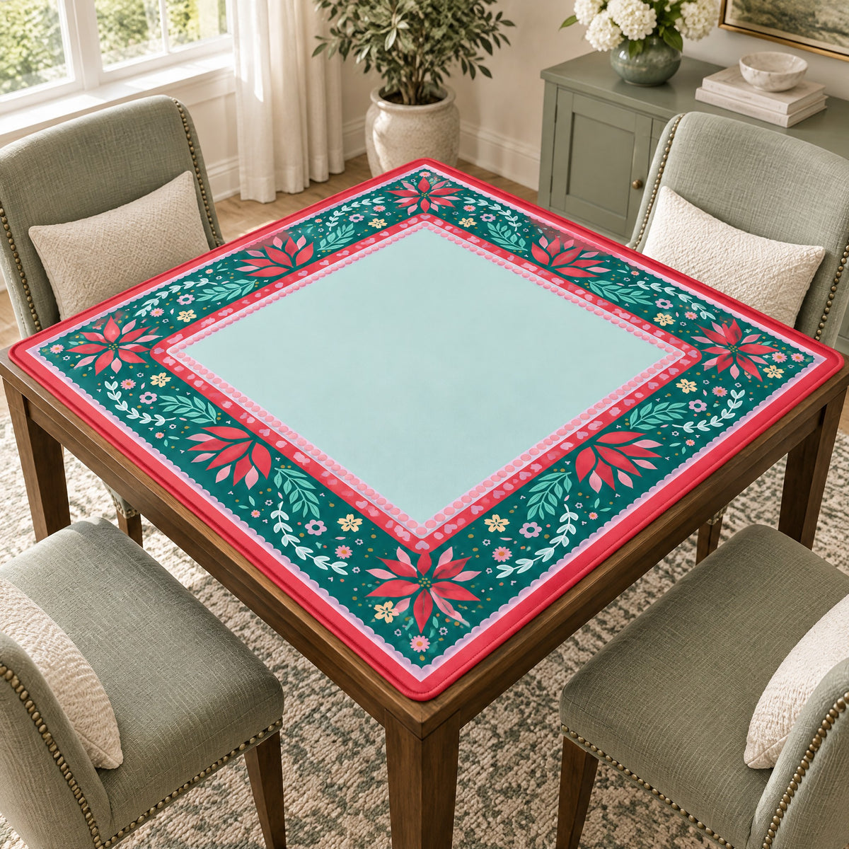 Forest Nutcracker Mahjong Mat, on a card table