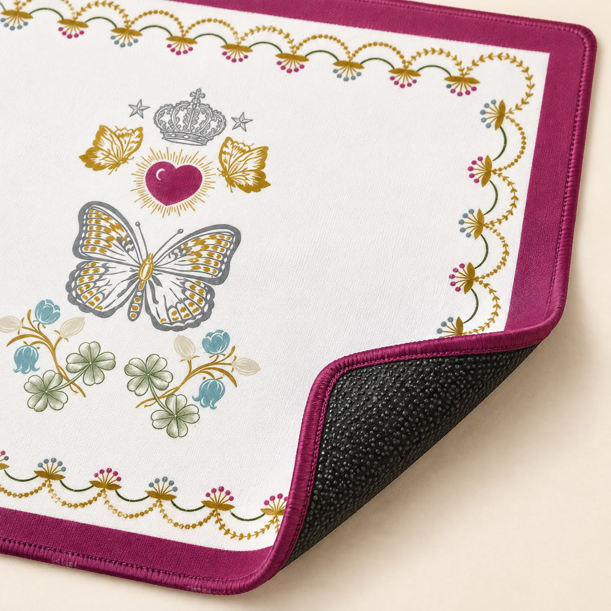Frost White Mahjong Mat, stitched edge and non-slip back