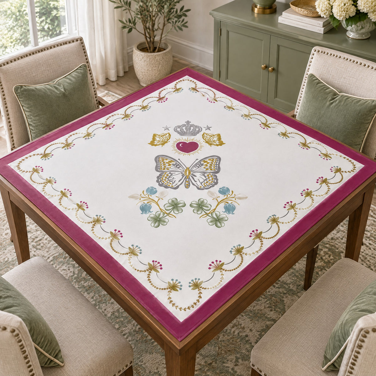 Frost White Mahjong Mat, on a card table