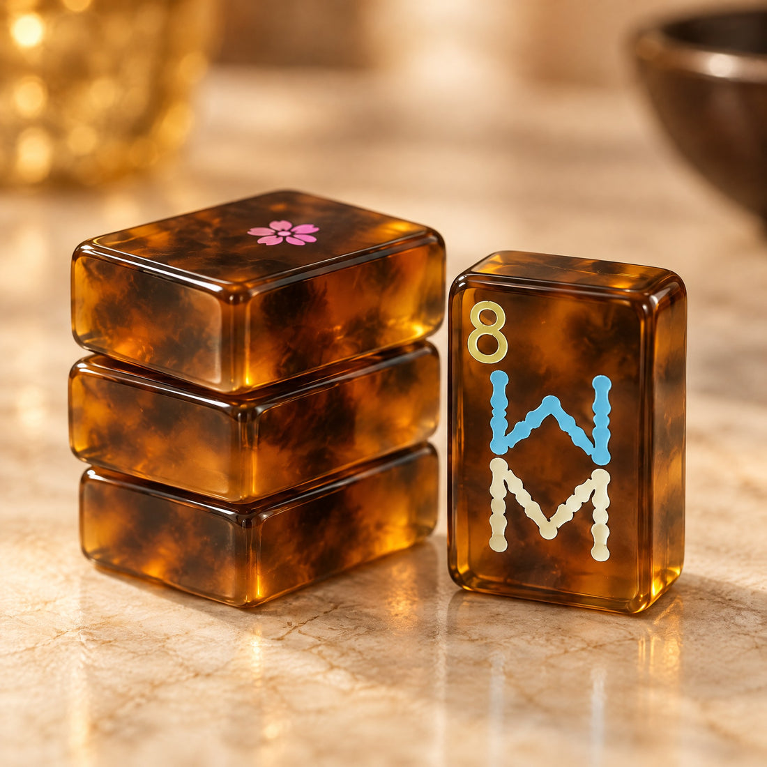 Honey Tortoise American Mahjong Set, tile backs and layers