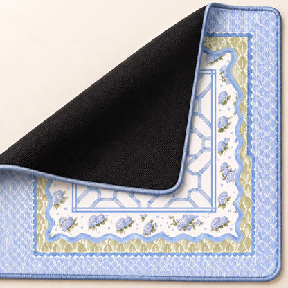 Hydrangea Mahjong Mat, stitched edge and non-slip back