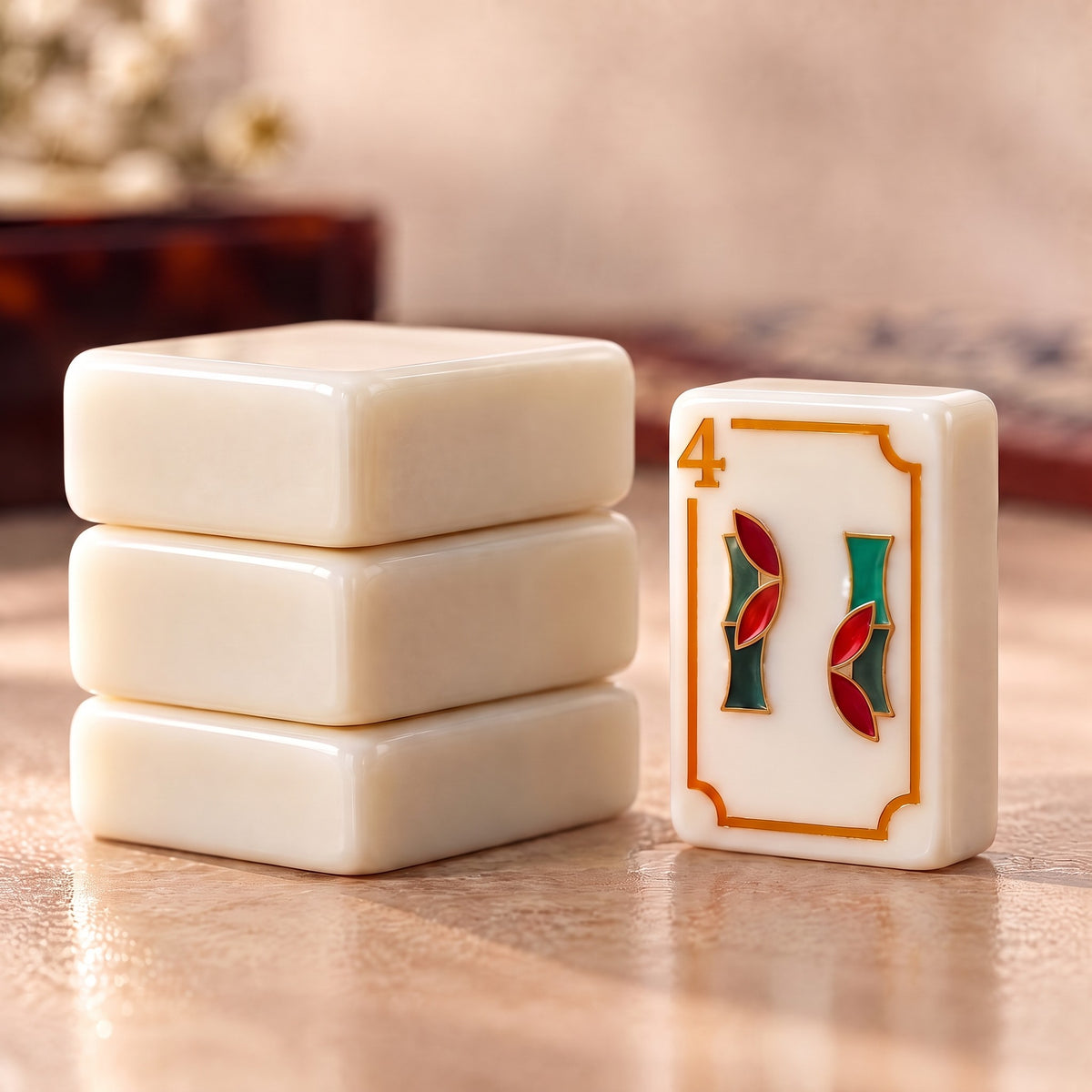 Ivory Rabbit American Mahjong Set, tile backs and layers