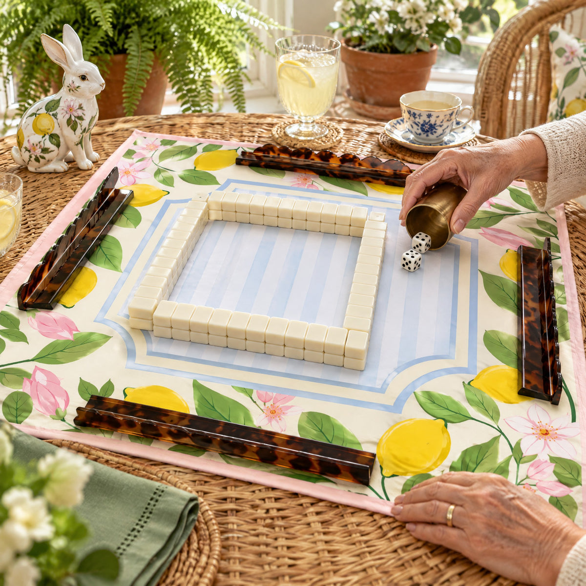 Ivory Rabbit American Mahjong Set, a game in progress