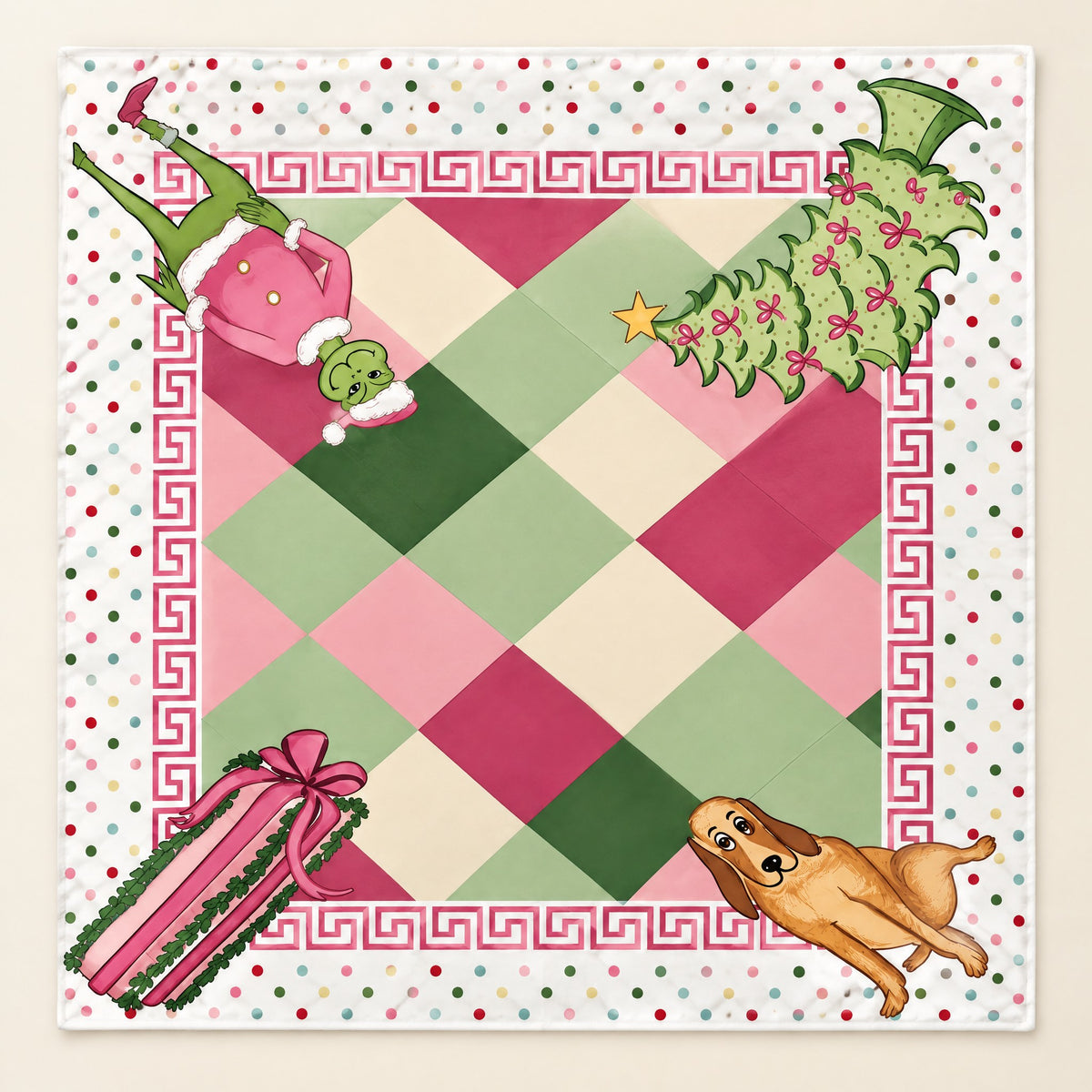 Mistletoe Green Mahjong Mat, laid flat