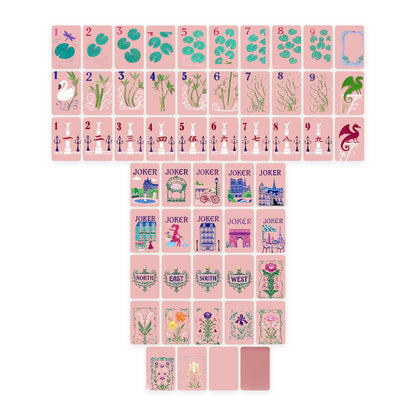 Pink Blossom American Mahjong Set, every tile design, laid out