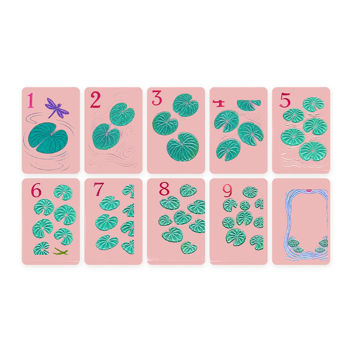 Pink Blossom American Mahjong Set, dots 1 to 9 and white dragon
