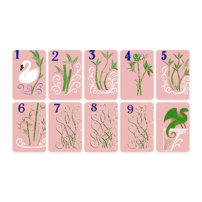 Pink Blossom American Mahjong Set, bams 1 to 9 and green dragon