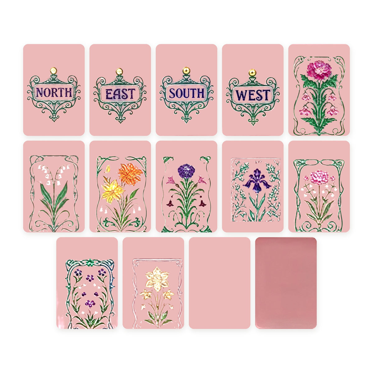 Pink Blossom American Mahjong Set, winds, flowers, blank tile and tile back