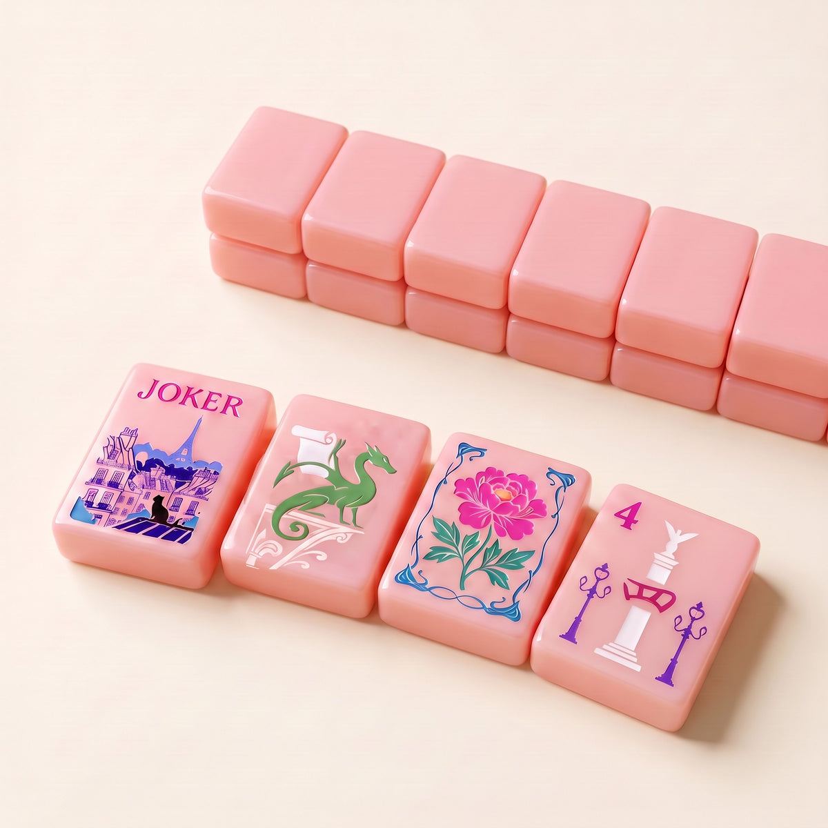 Pink Blossom American Mahjong Set, tiles and backs