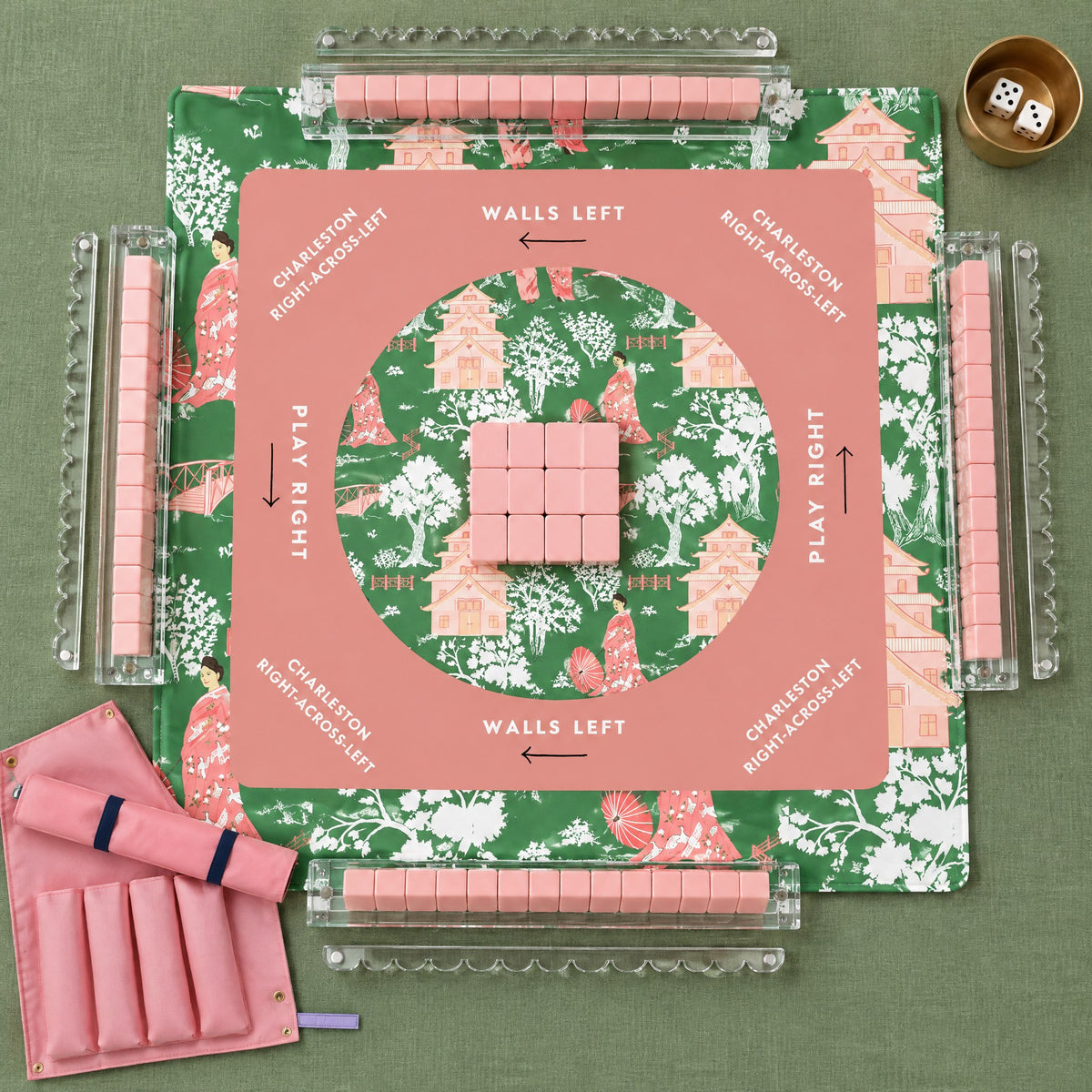 Pink Blossom American Mahjong Set, complete set with matching mat, racks and pusher bag