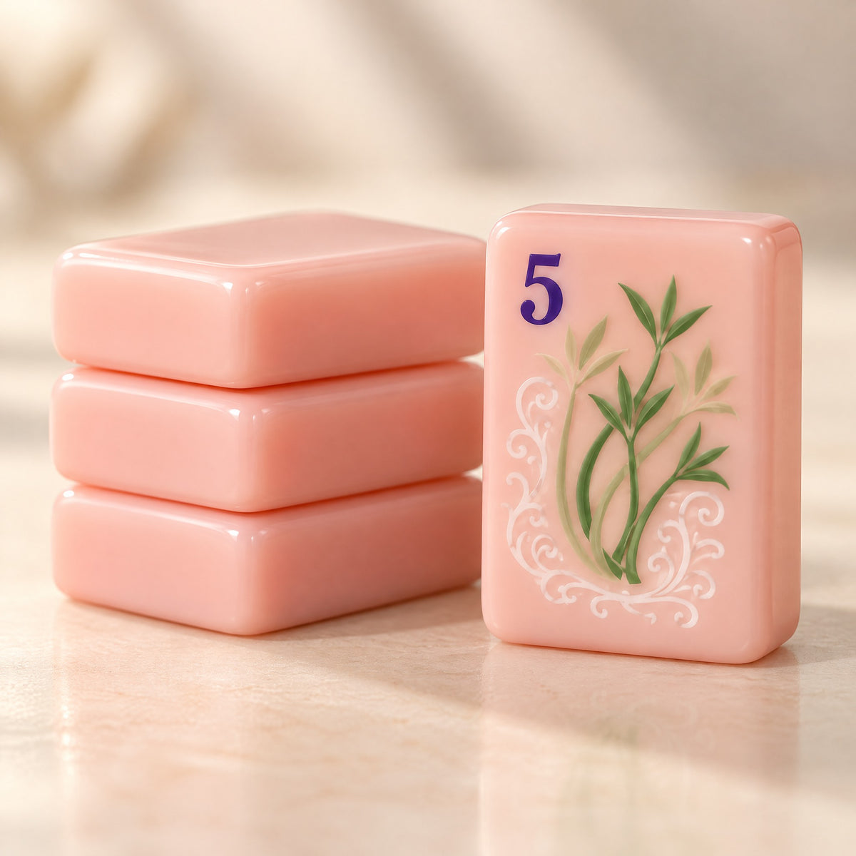 Pink Blossom American Mahjong Set, tile backs and layers