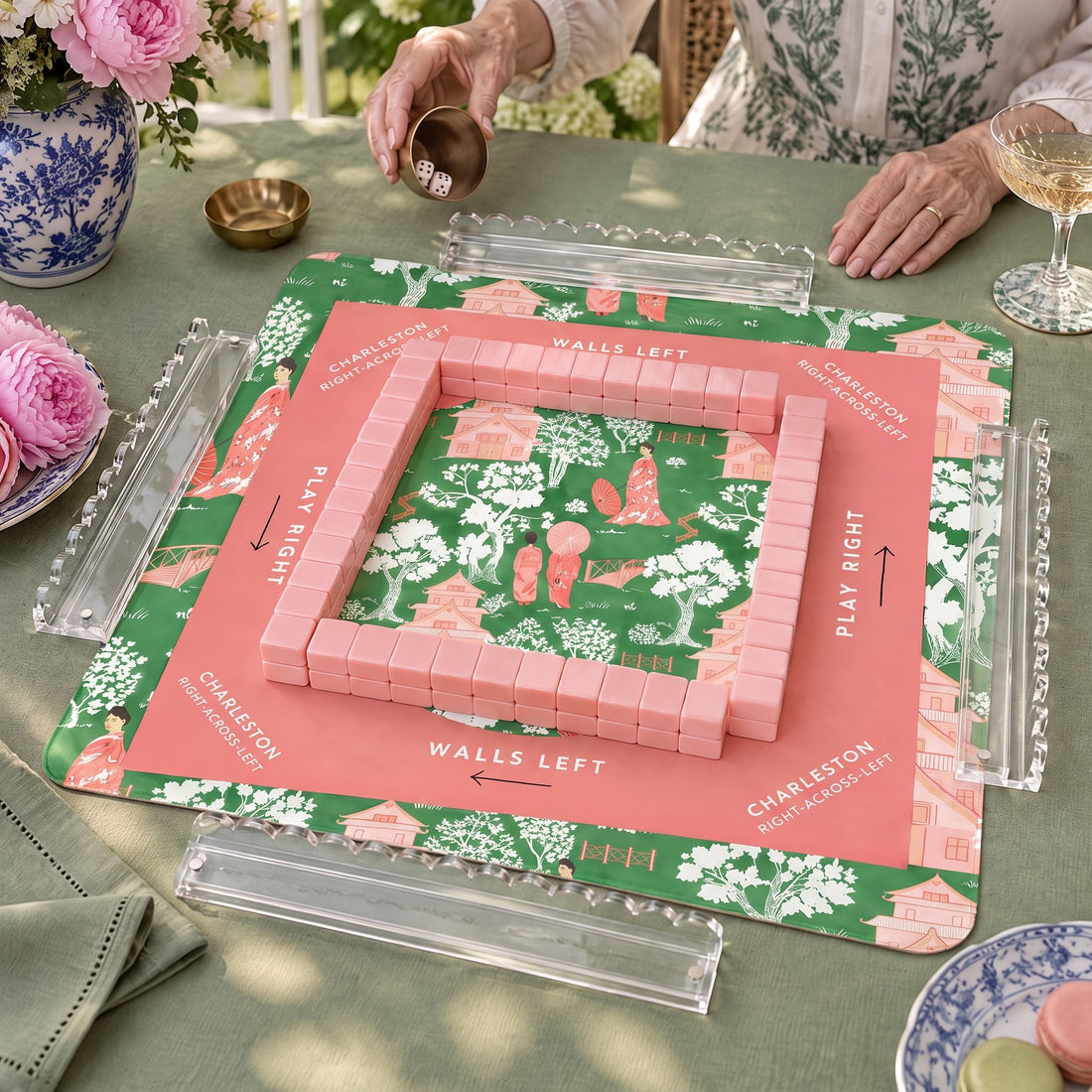 Pink Blossom American Mahjong Set, a game in progress