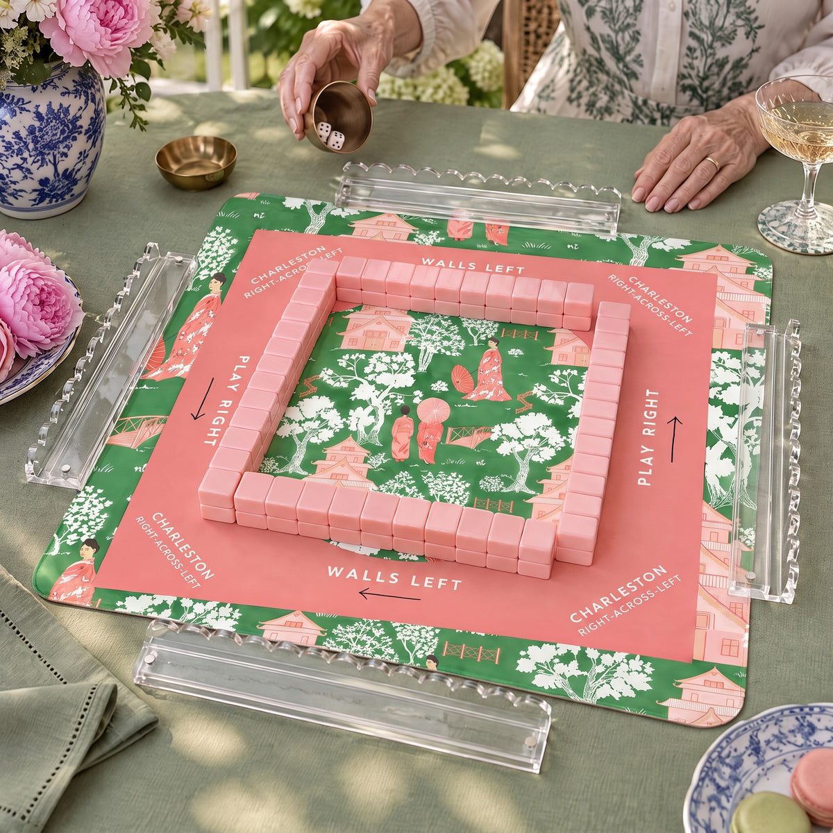 Pink Blossom American Mahjong Set, a game in progress