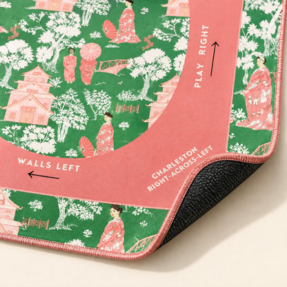 Pink Blossom Mahjong Mat, stitched edge and non-slip back