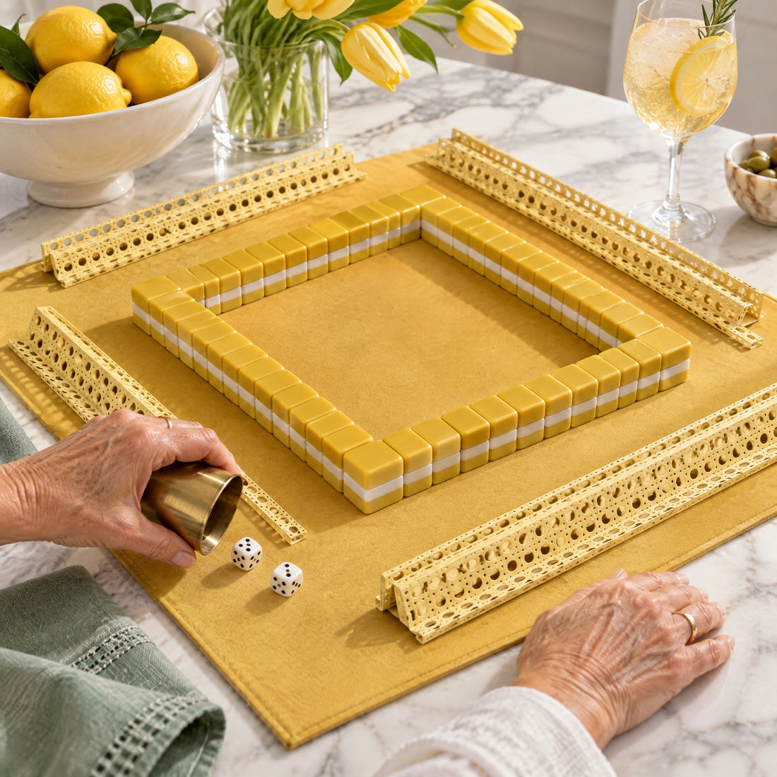 Saffron American Mahjong Set, a game in progress