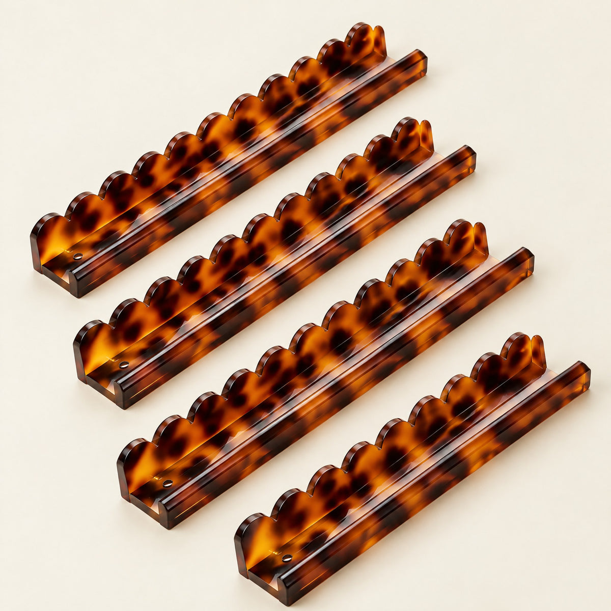 Scalloped Tortoiseshell Racks & Pushers, Set of 4, four racks and four pushers